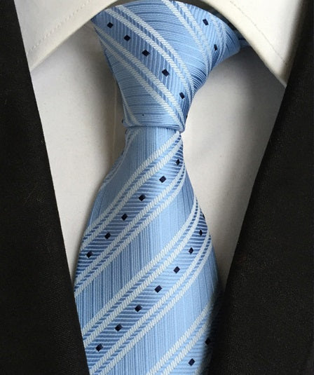 Light Blue with White Stripes and Black Dots Neck Tie