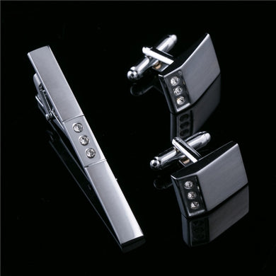 Silver Diamond satin cufflink and tie pin sets for wedding dress